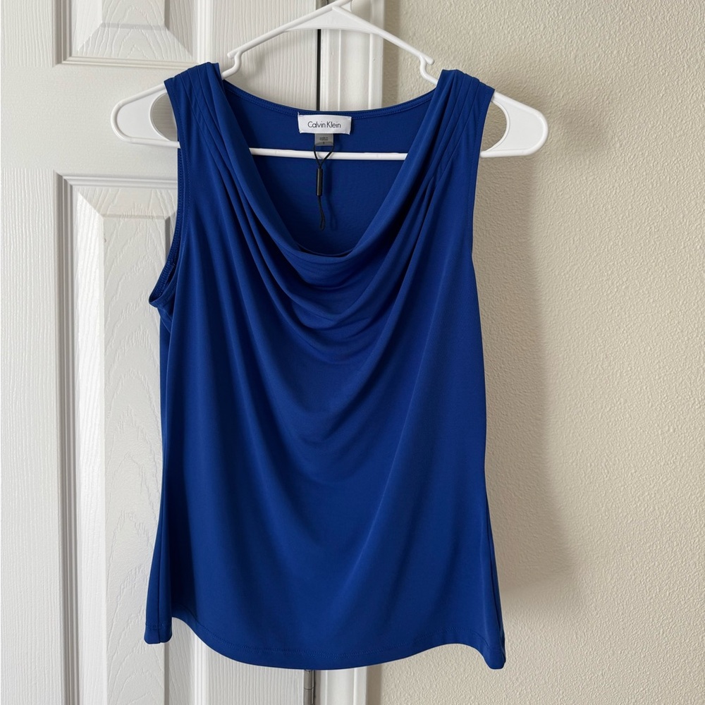 Calvin Klein Royal Blue Draped Blouse